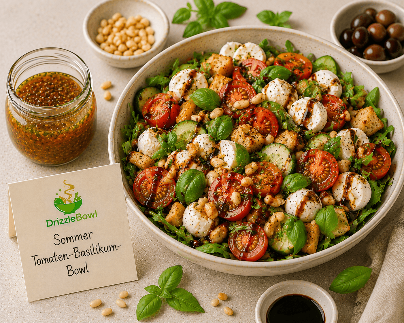 Sommer Tomaten-Basilikum-Bowl